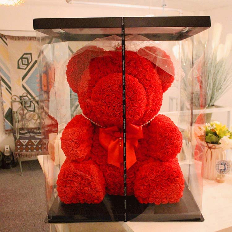 summer flora Hot Selling Eternal Rose Station Bear Hold preserved Rose for Birthday Gifts rose bear