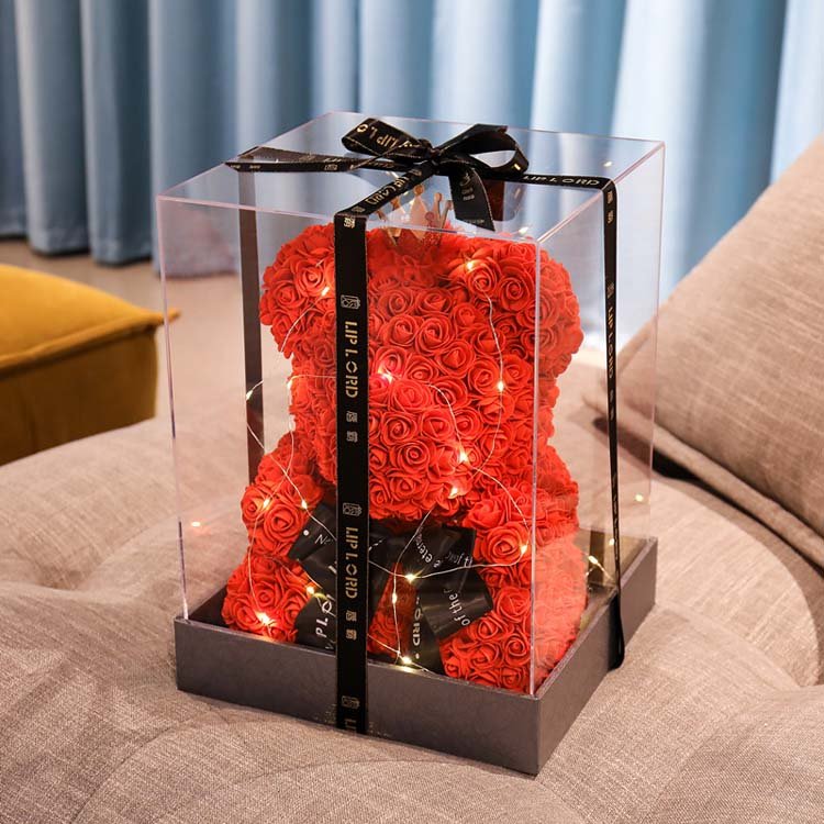 summer flora Hot Selling Eternal Rose Station Bear Hold preserved Rose for Birthday Gifts rose bear
