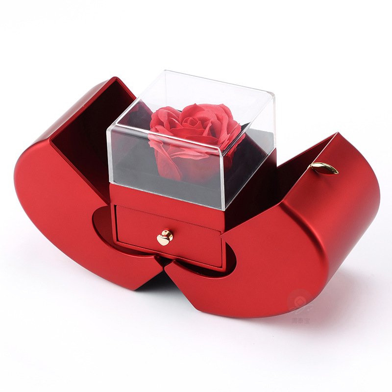 New arrival products Christmas style acrylic drawer box with eternal flower preserved roses with necklace in acrylic