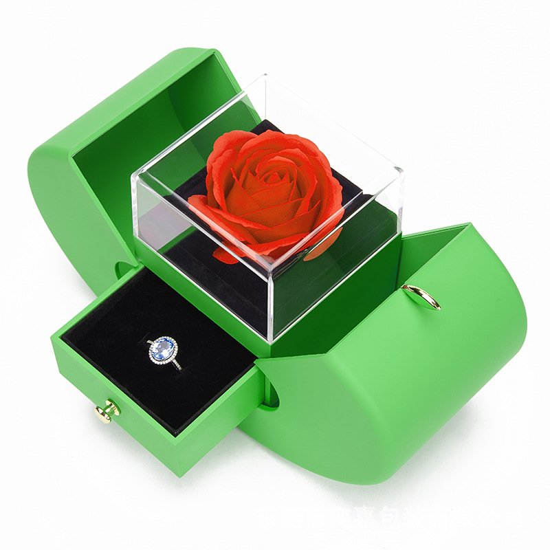 New arrival products Christmas style acrylic drawer box with eternal flower preserved roses with necklace in acrylic