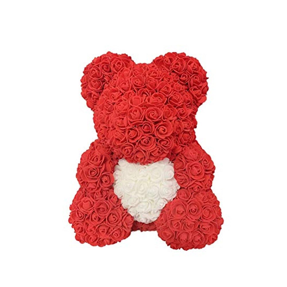 Most Selling Red Rose Teddy Bear 25cm with white Heart Beautiful Heart Rose Bear For Valentines Day Gift