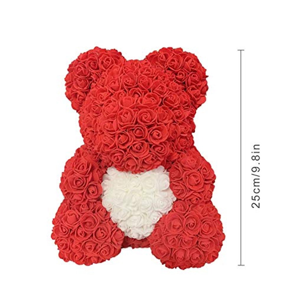Most Selling Red Rose Teddy Bear 25cm with white Heart Beautiful Heart Rose Bear For Valentines Day Gift