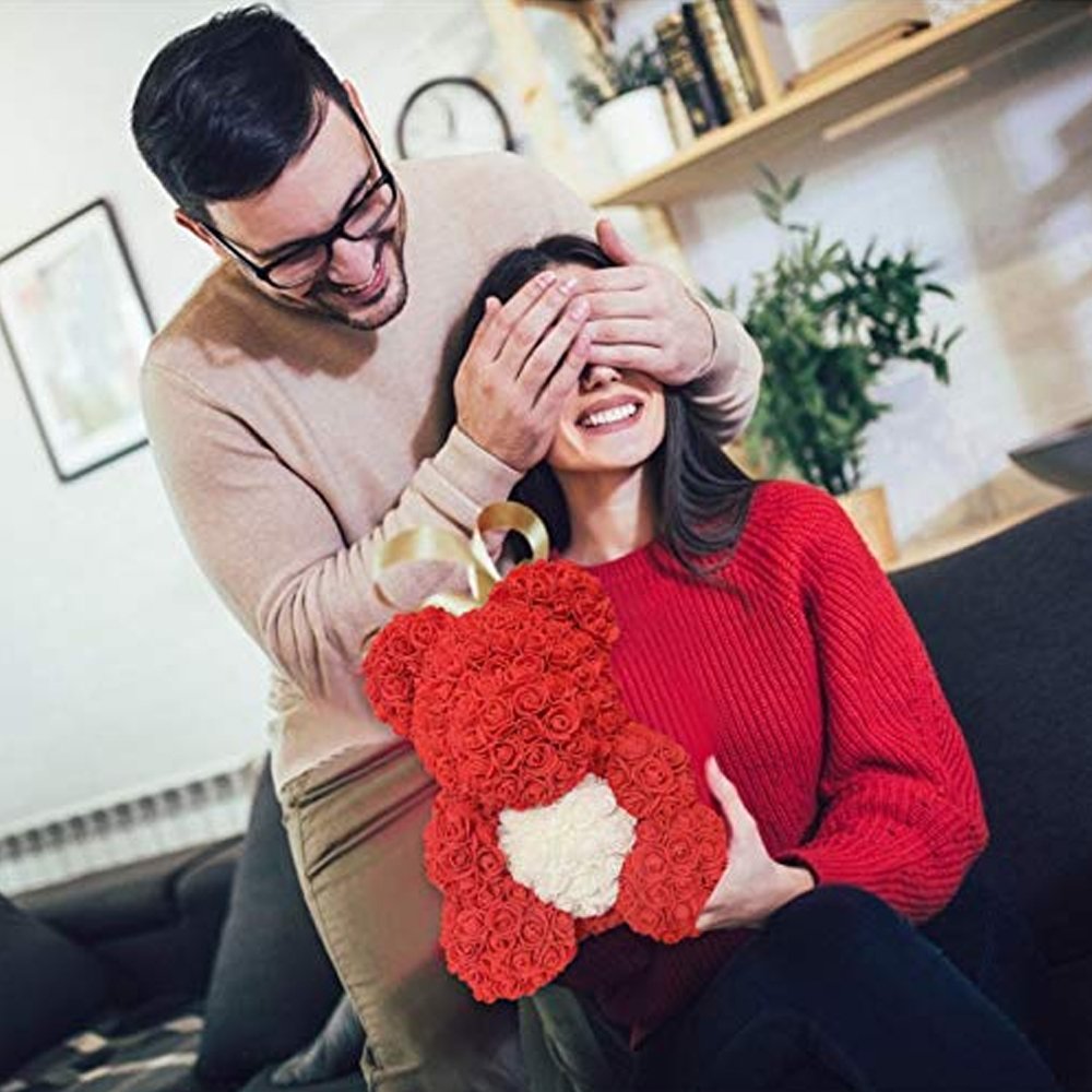 Most Selling Red Rose Teddy Bear 25cm with white Heart Beautiful Heart Rose Bear For Valentines Day Gift