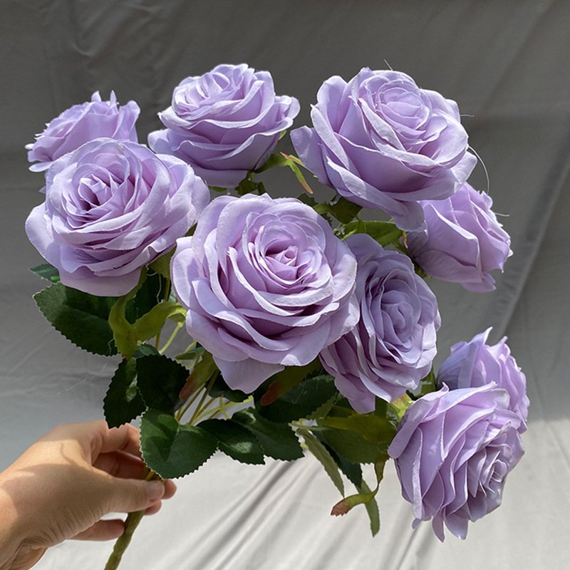Wholesale Price Artificial Flower Silk 9 Heads Red White Rose Bouquets For Wedding