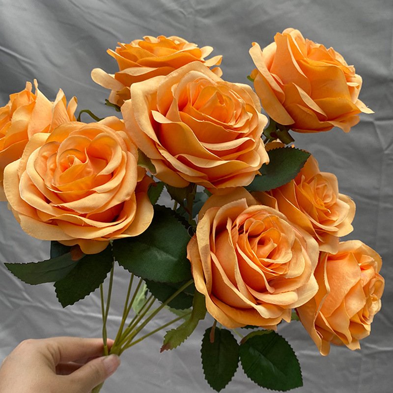 Wholesale Price Artificial Flower Silk 9 Heads Red White Rose Bouquets For Wedding
