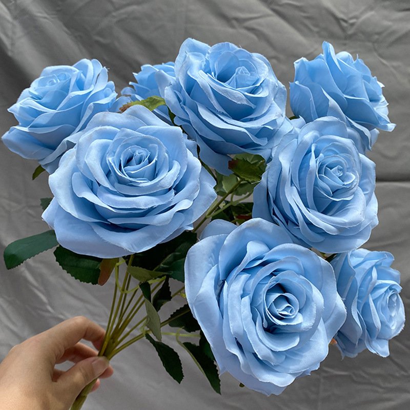 Wholesale Price Artificial Flower Silk 9 Heads Red White Rose Bouquets For Wedding