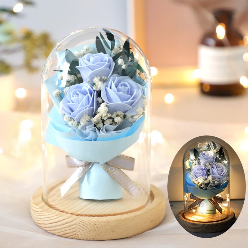 Creative Mother's Day/Valentine's Gift Dry Flowers Soap Rose Flower Bouquet with Glass Dome Soap Gift Flower Box
