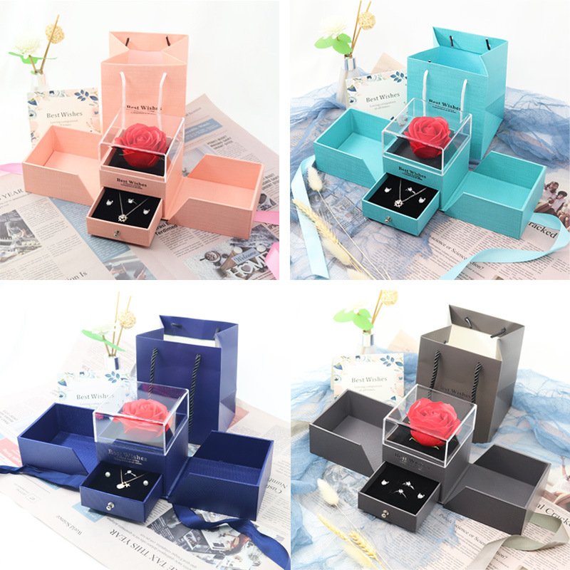 Long Lasting Mini Multicolour Eternal Real Rose Custom Acrylic Gift Box Forever Love Valentine Day Gift Preserved Rose