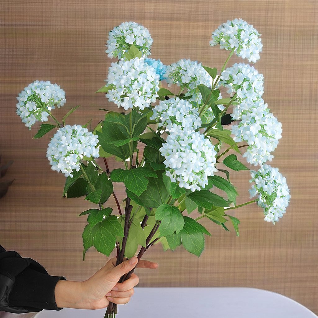 Hot selling Blue 3 Heads Wooden Hydrangea Artificial Flowers Bouquet For Home Decoration