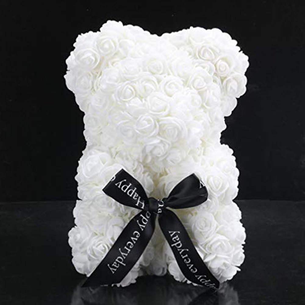 Rose Teddy Bear 25cm White With Gift Box Beautiful Rose Bear For Christmas Anniversary Valentine's Gifts