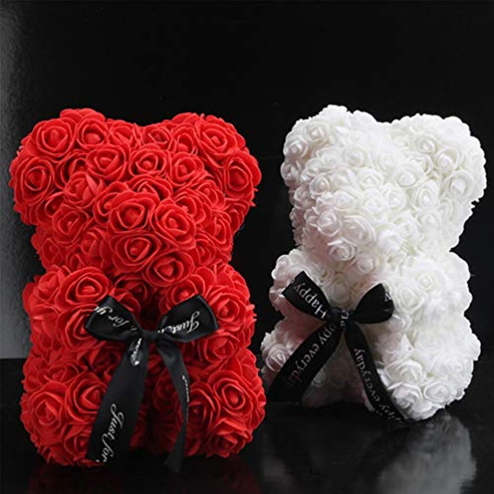 Rose Teddy Bear 25cm White With Gift Box Beautiful Rose Bear For Christmas Anniversary Valentine's Gifts
