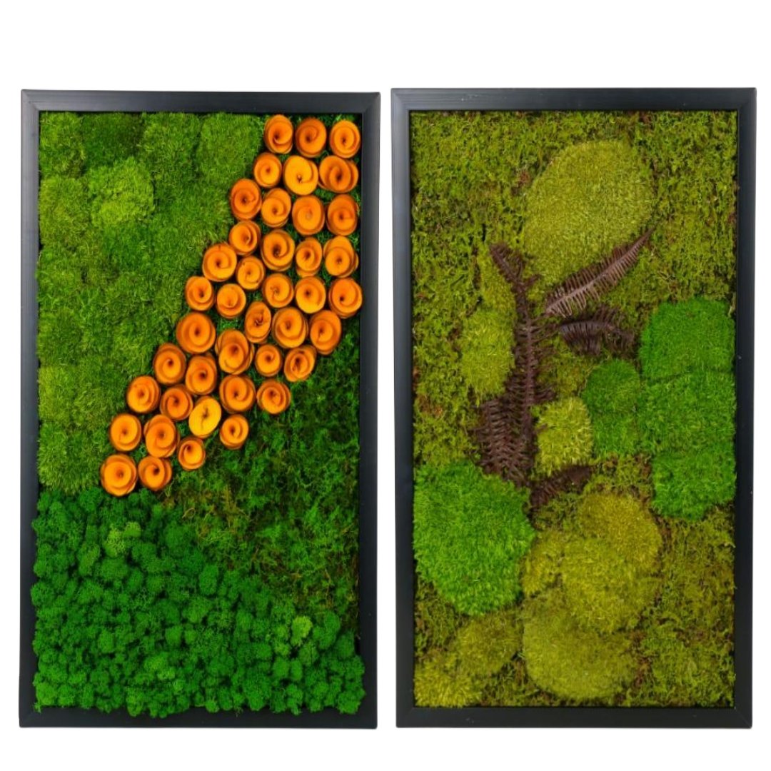 Preserved Flower supplier mosss decor preserved moss wall arts wooden wood photo frame moss wall decoration frame