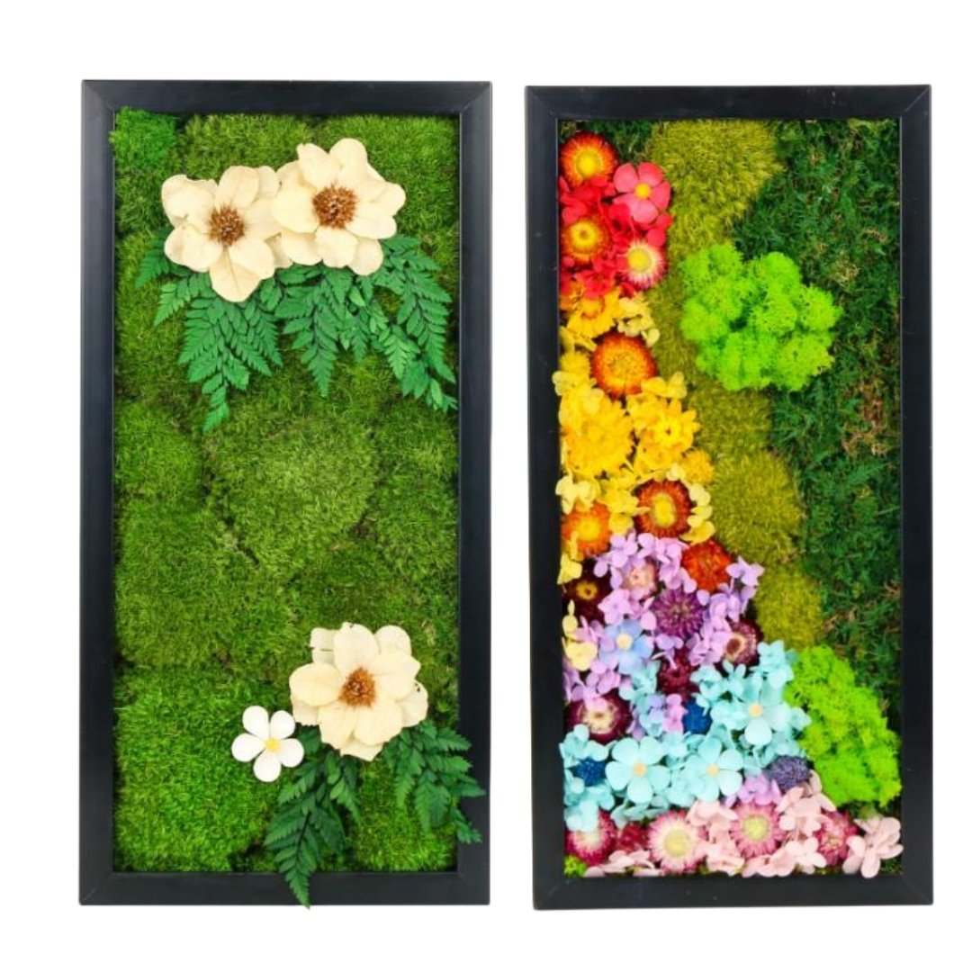 Preserved Flower supplier mosss decor preserved moss wall arts wooden wood photo frame moss wall decoration frame