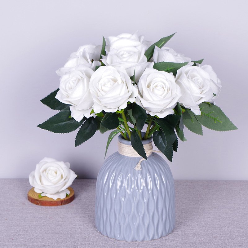 Single Preserved Rose Short Stem Artificial Rose Flowers Velvet Fabric Roses Natural Touch