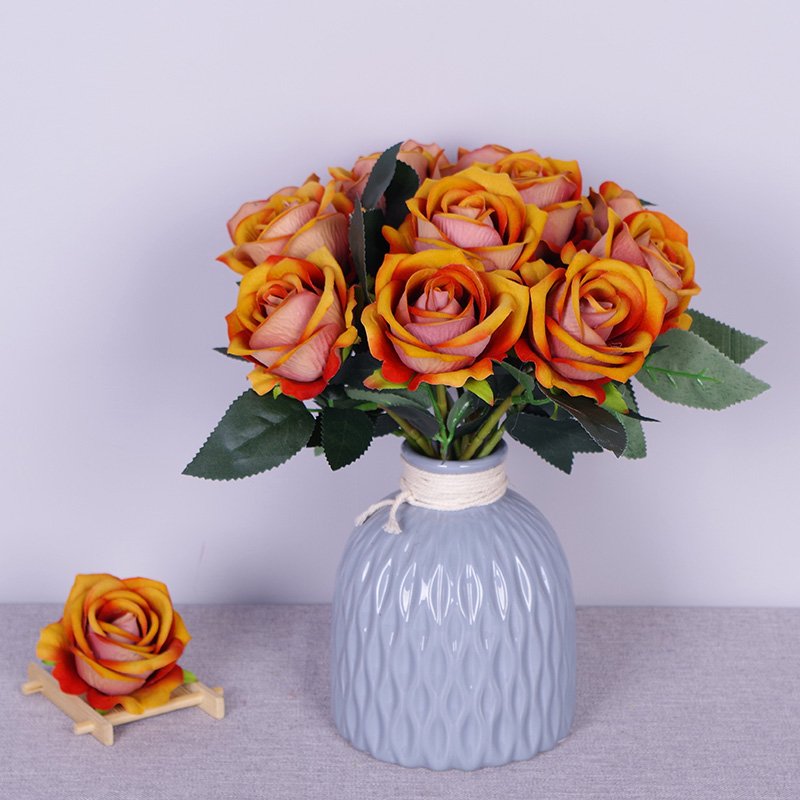 Single Preserved Rose Short Stem Artificial Rose Flowers Velvet Fabric Roses Natural Touch