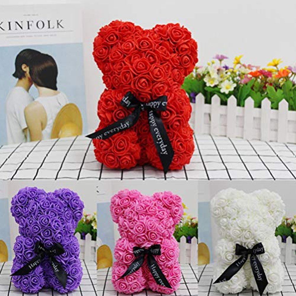Best Selling Rose Teddy Bear 25cm with white Heart Beautiful Heart Rose Bear For Valentines Day Anniversary Gifts