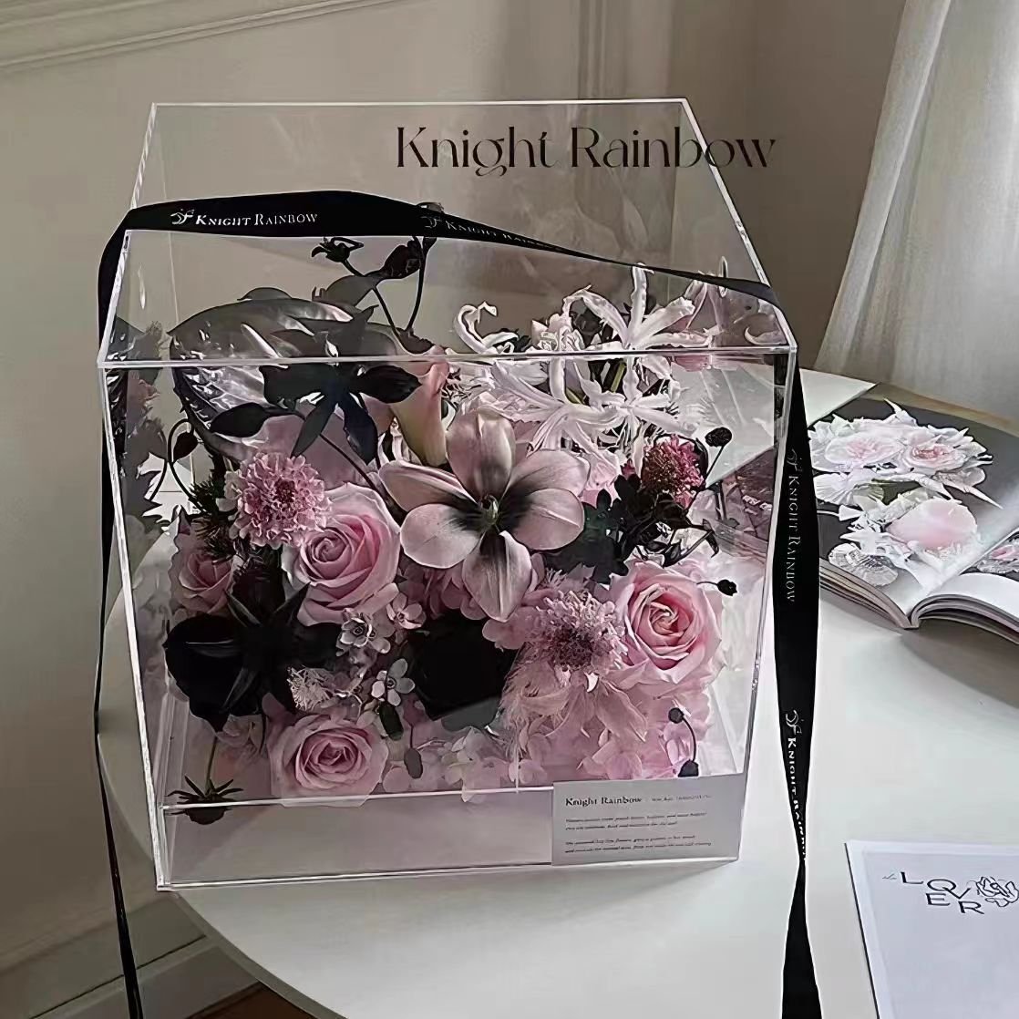3D High Transparent Acrylic Flower Box Flower Packaging Box Rose Square Flower Arrangement Gift