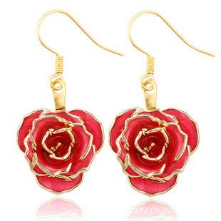 24k gold plated rose earrings gifts for girlfriend preserved flowers wholesale hot rose earrings