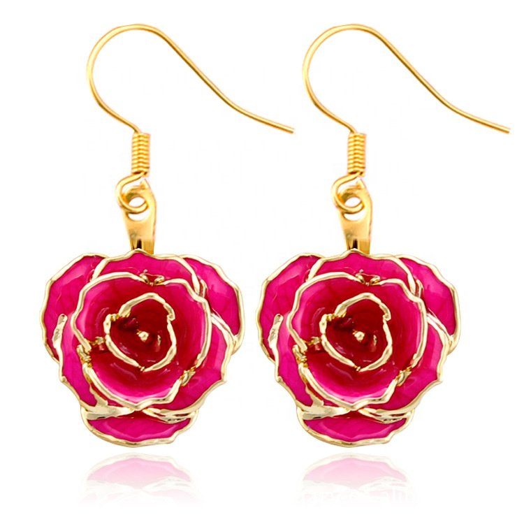 24k gold plated rose earrings gifts for girlfriend preserved flowers wholesale hot rose earrings
