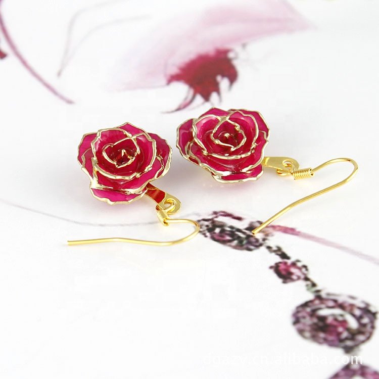 24k gold plated rose earrings gifts for girlfriend preserved flowers wholesale hot rose earrings