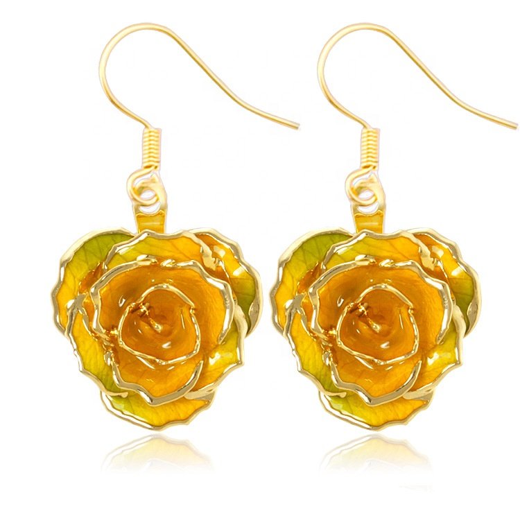 24k gold plated rose earrings gifts for girlfriend preserved flowers wholesale hot rose earrings