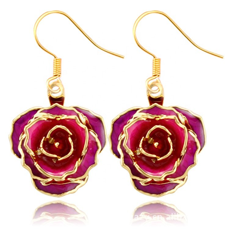 24k gold plated rose earrings gifts for girlfriend preserved flowers wholesale hot rose earrings