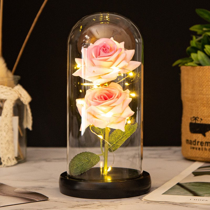 preserved roses glass dome led lights colors eternal rose preserved flower in glass dome for Valentine's Day Wedding