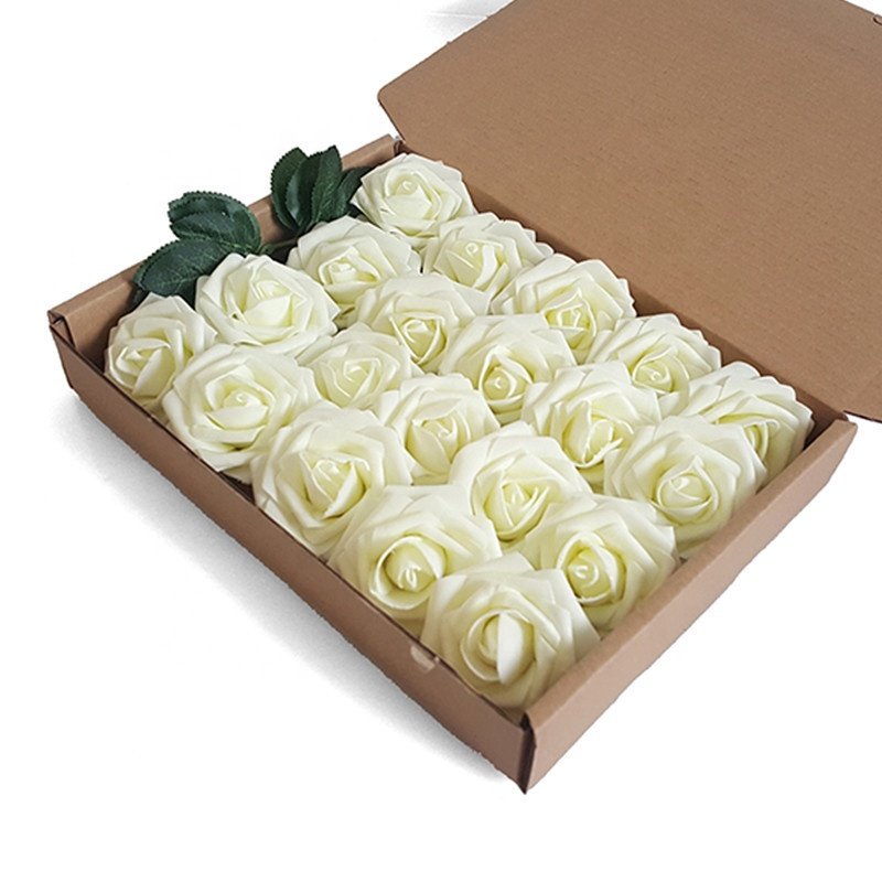 Artificial Rose Flowers Box Real Looking with Stems For DIY Wedding Bouquets Bridal Shower Party Blush Foam Roses