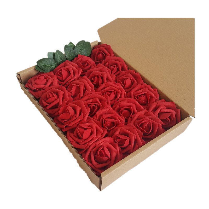 Artificial Rose Flowers Box Real Looking with Stems For DIY Wedding Bouquets Bridal Shower Party Blush Foam Roses