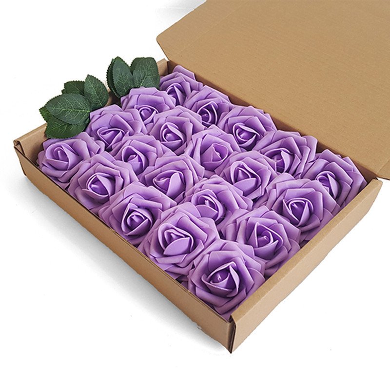 Artificial Rose Flowers Box Real Looking with Stems For DIY Wedding Bouquets Bridal Shower Party Blush Foam Roses