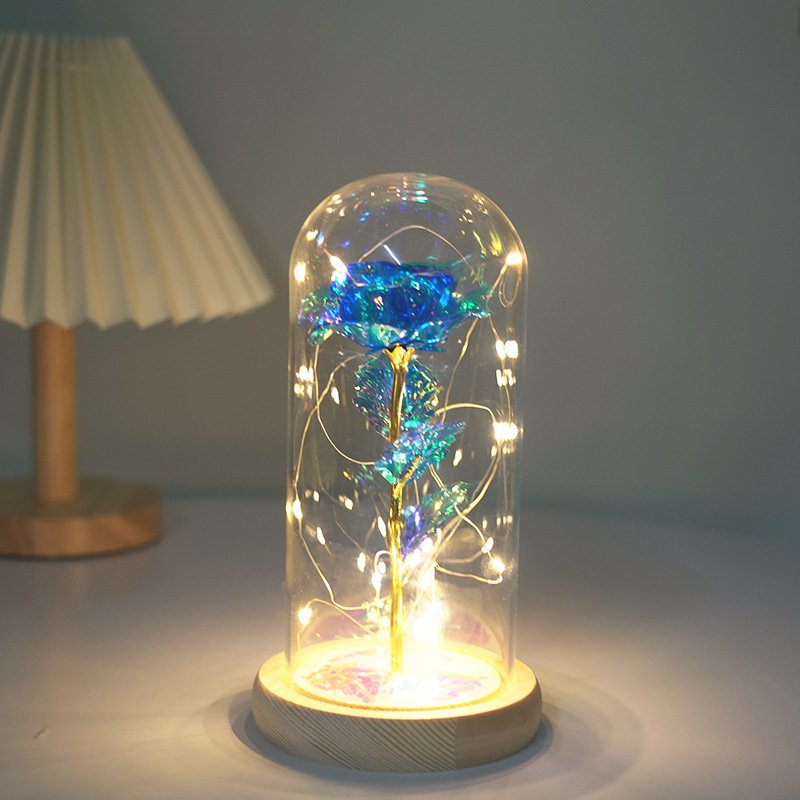 Wholesale artificial rose flowers LED Light Beauty high quality 24K Rose Glass Dome as Christmas gifts