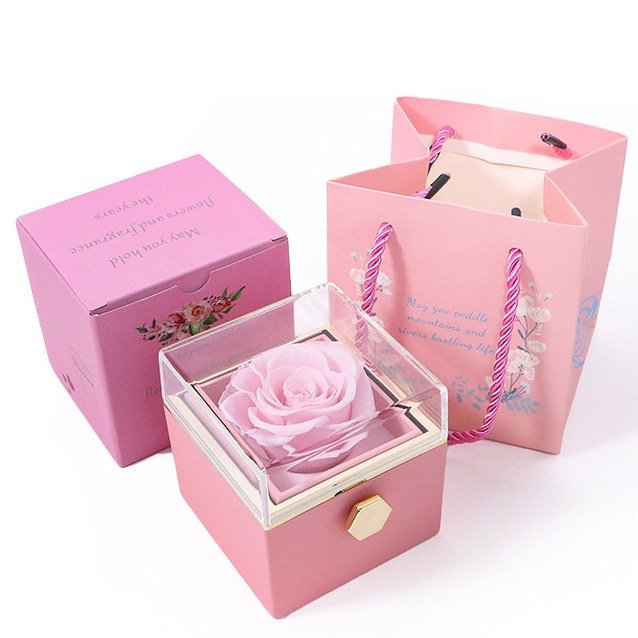 wholesale Preserved flower preserved rose exquisite eternal flower in acrylic jewelry box for valentine's gift
