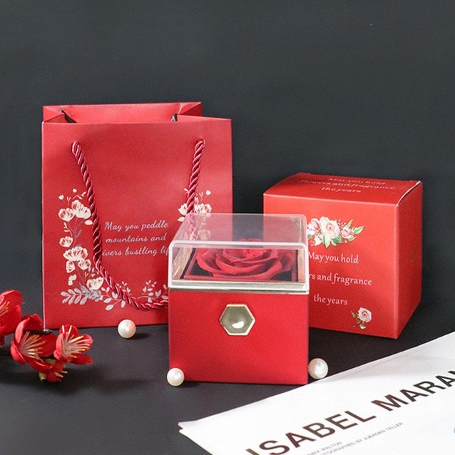 wholesale Preserved flower preserved rose exquisite eternal flower in acrylic jewelry box for valentine's gift