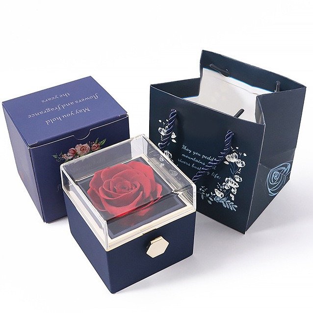 wholesale Preserved flower preserved rose exquisite eternal flower in acrylic jewelry box for valentine's gift
