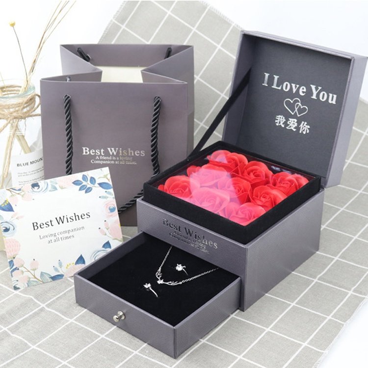 Valentines day gift 2023 supplier preserved rose flower boxes with jewelry