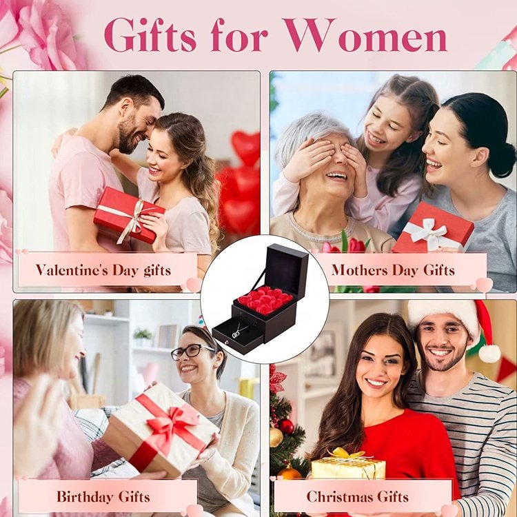 Valentines day gift 2023 supplier preserved rose flower boxes with jewelry