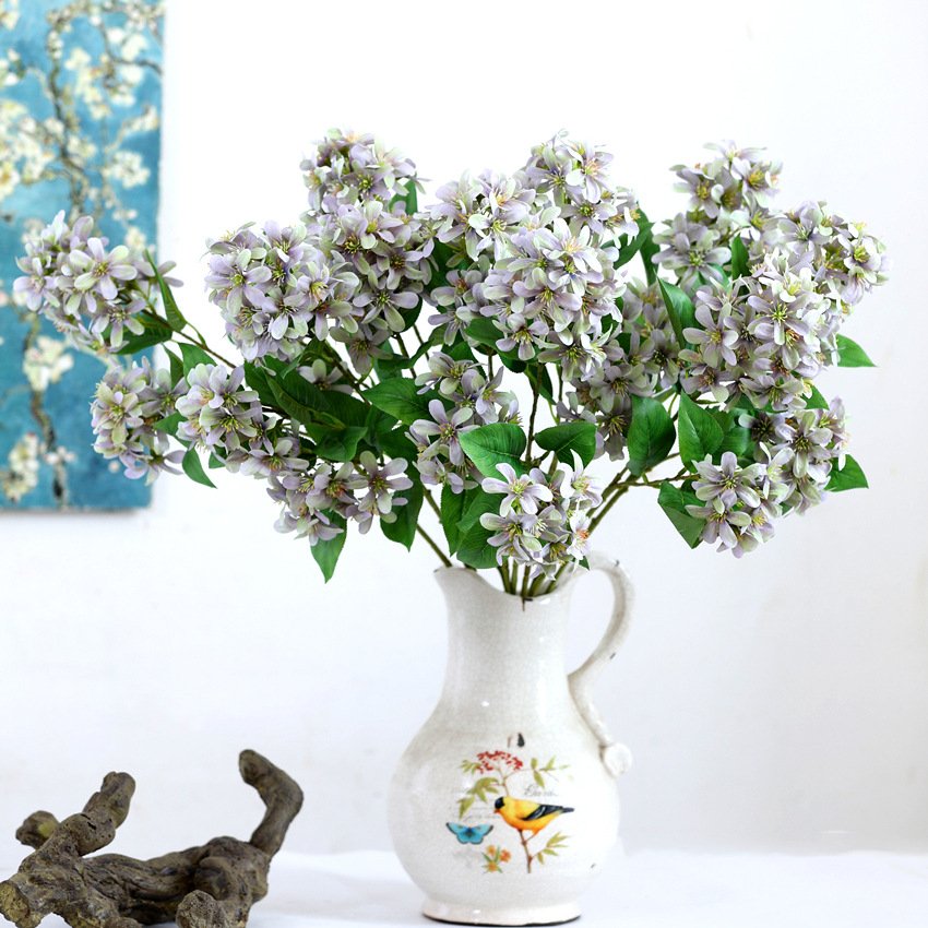 O-X830 Wholesale Artificial Gardenia Purple Wild flower 2 Forks Realistic Large Silk Hydrangea for Home Wedding Decorations