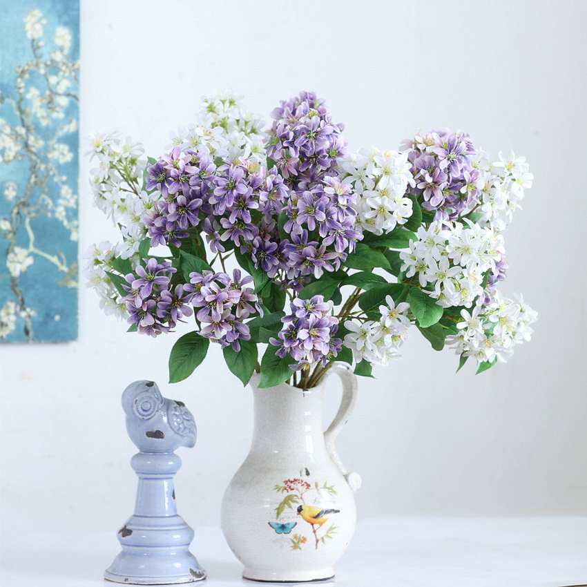 O-X830 Wholesale Artificial Gardenia Purple Wild flower 2 Forks Realistic Large Silk Hydrangea for Home Wedding Decorations