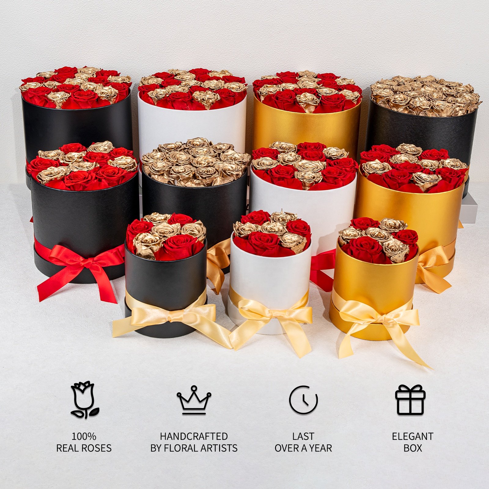 Wholesale Flower Valentines Day Gift Gold Immortal Long Lasting Real Natural Everlasting Forever Eternal Preserved Rose in Box