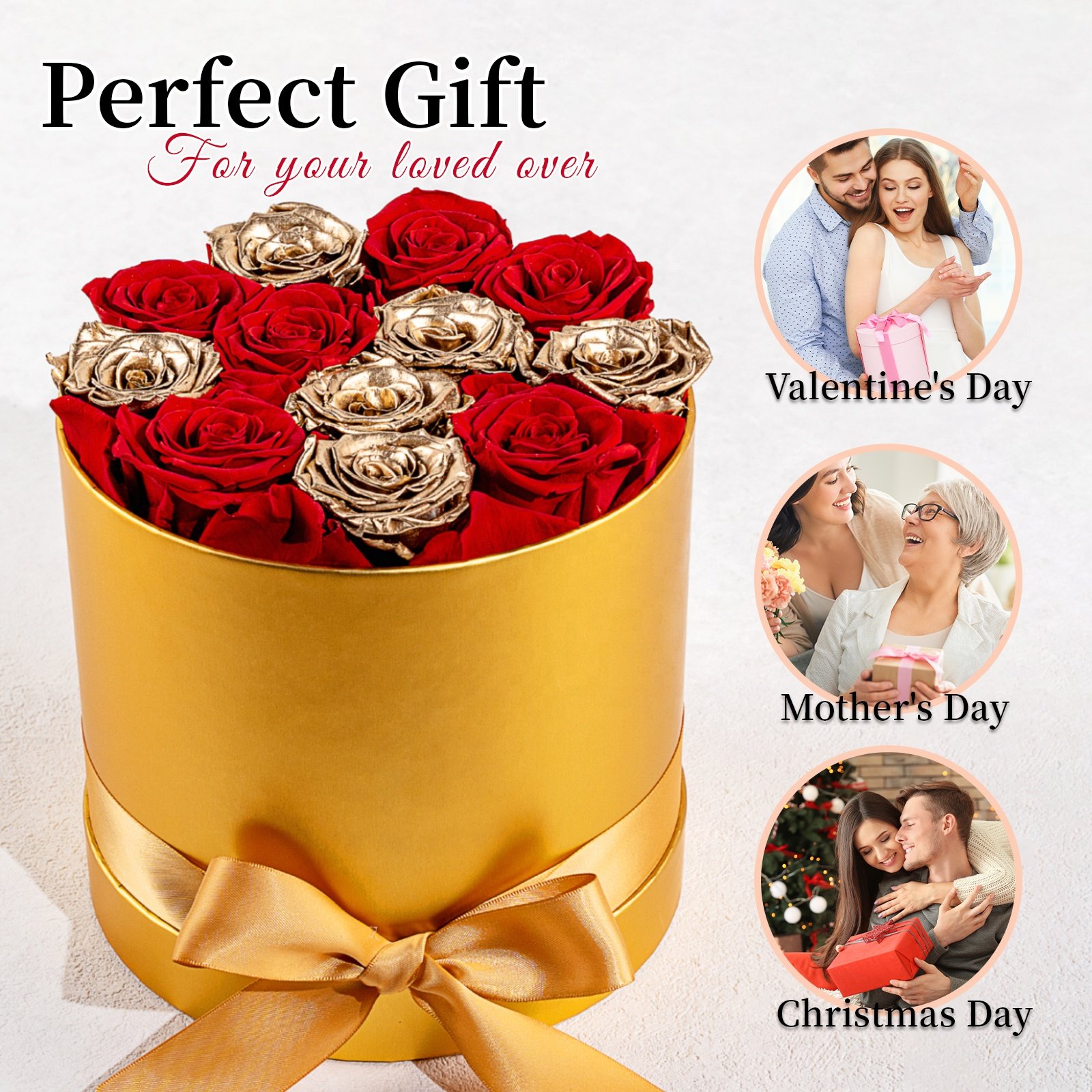 Wholesale Flower Valentines Day Gift Gold Immortal Long Lasting Real Natural Everlasting Forever Eternal Preserved Rose in Box