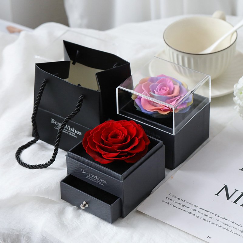 Customized Forever preserved rose head flowers luxury gifts jewelry box eternal preserved rose in Acrylic rose gift box