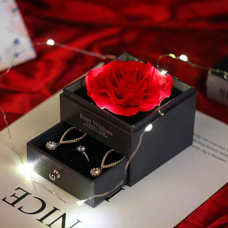 Customized Forever preserved rose head flowers luxury gifts jewelry box eternal preserved rose in Acrylic rose gift box