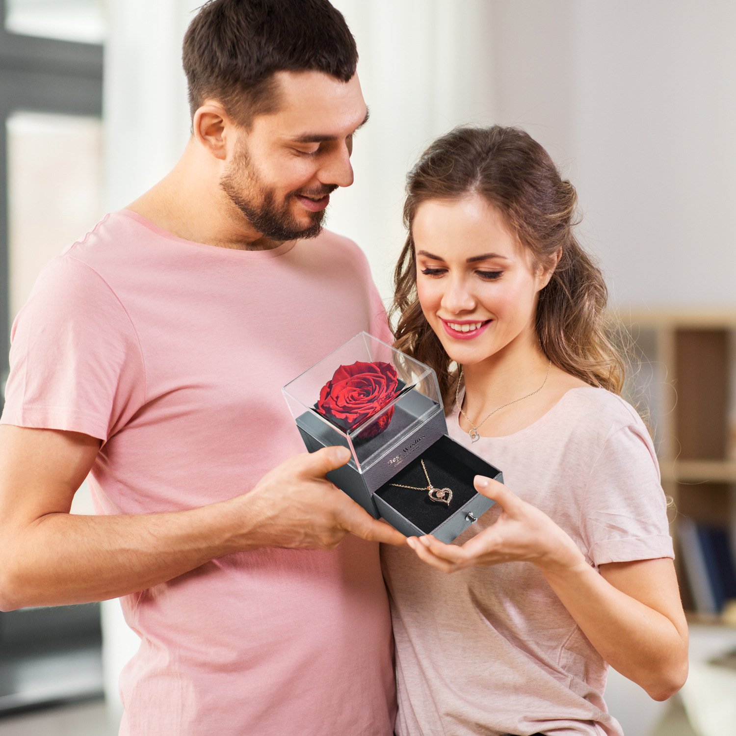 Customized Forever preserved rose head flowers luxury gifts jewelry box eternal preserved rose in Acrylic rose gift box