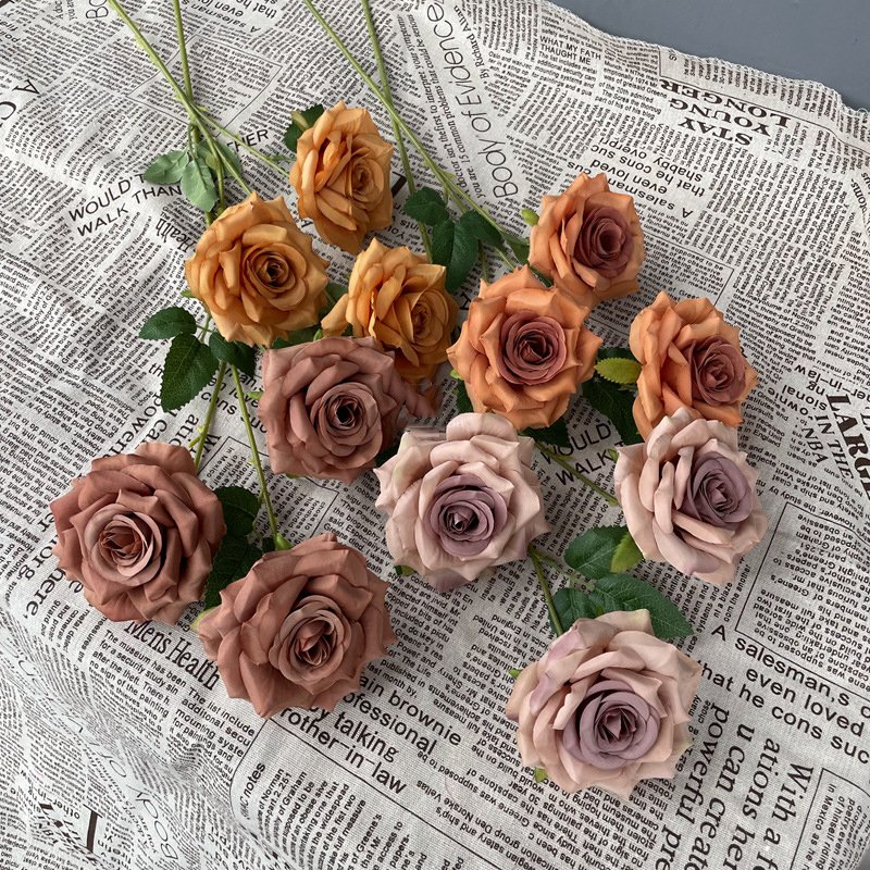 M831 Artificial Wedding Decoration 3 Heads Single Silk Rose Flowers centerpiece flower decor