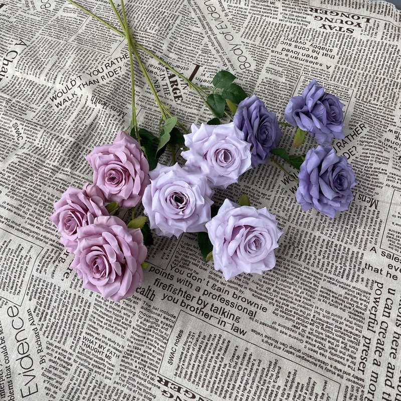 M831 Artificial Wedding Decoration 3 Heads Single Silk Rose Flowers centerpiece flower decor