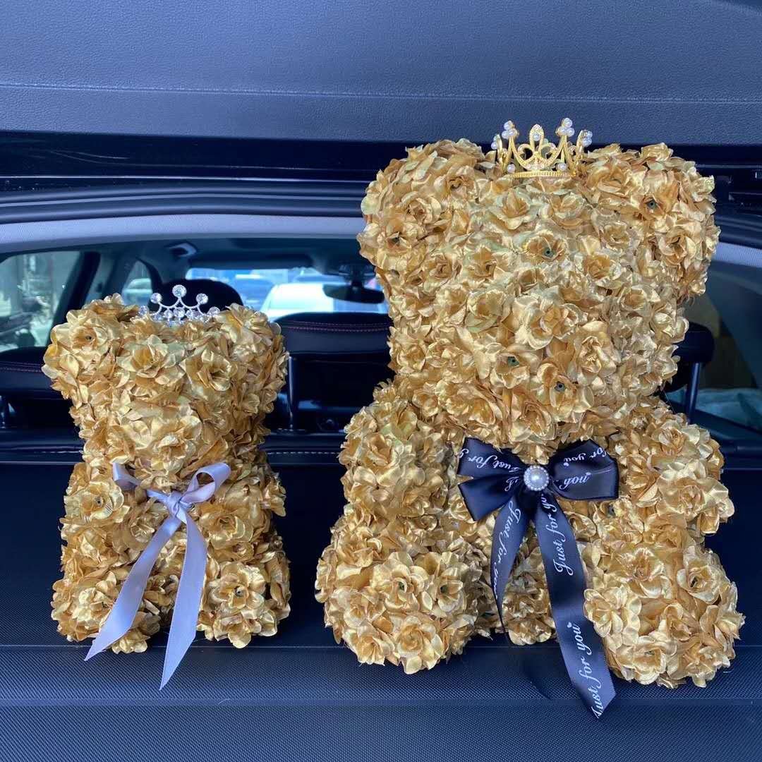 Wholesale 25 cm 40cm gold artificial silk flower bear styrofoam rose bears for Valentine gift
