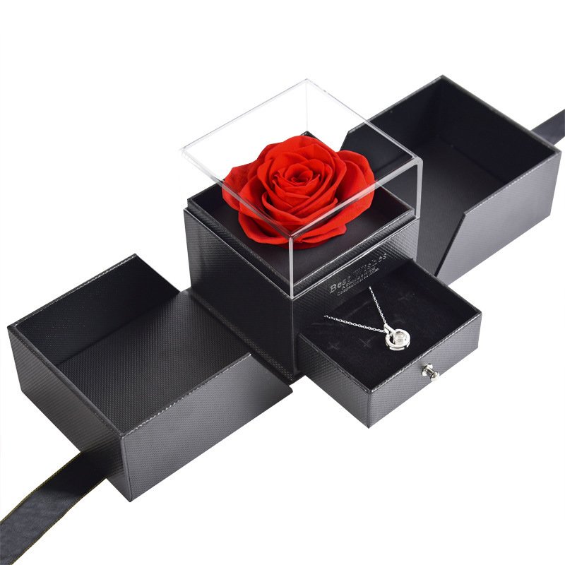 Hipie Luxury Valentine's Day Gift Set Red Rose Immortal Flower Jewelry Box With Necklace Holder Preserved Flower