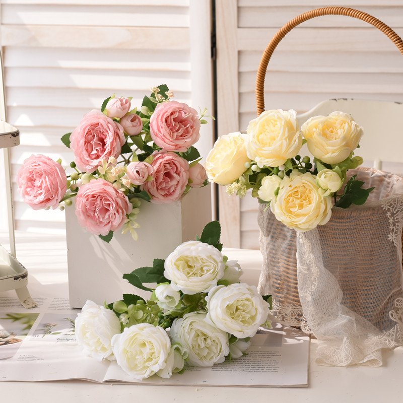30cm Rose Pink Silk Bouquet Peony Artificial Flower 5 Big Head Wedding Home Decoration Artificial Flower