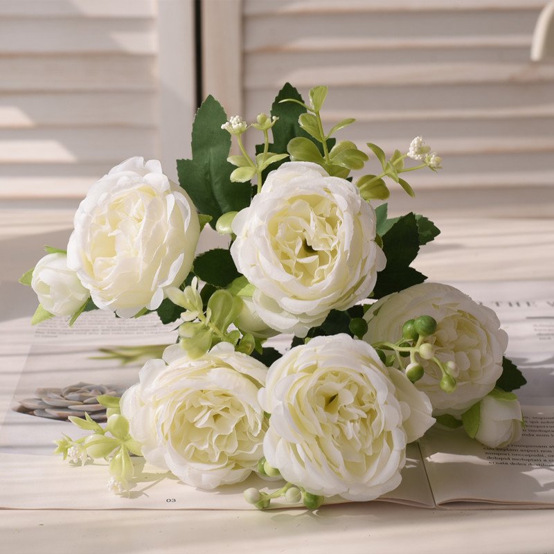 30cm Rose Pink Silk Bouquet Peony Artificial Flower 5 Big Head Wedding Home Decoration Artificial Flower