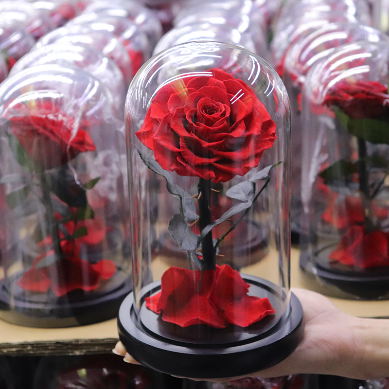 Preserved Real Rose In Glass Wine Red Eternal Rose Gift Woman Box Preserved Flower Glass Dome Display Gift Boxes with Rose